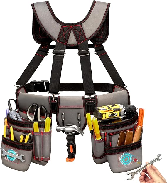 Tool Belt with Suspenders for Men, Heavy Duty Magnetic Tool Belts