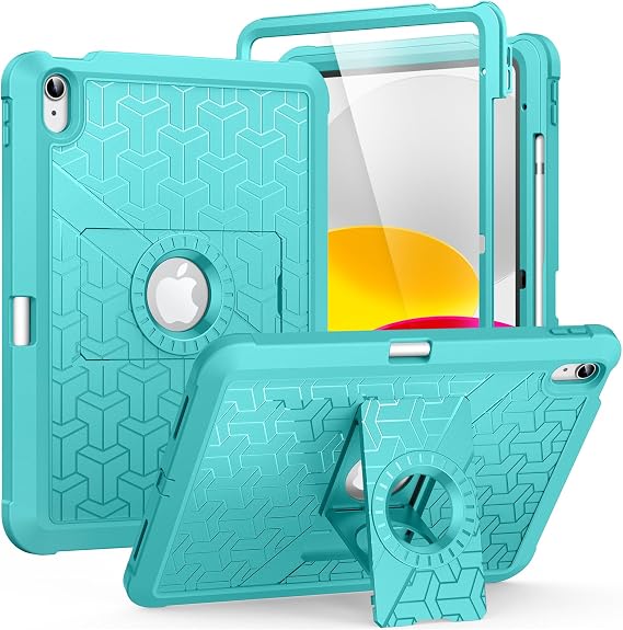 MoKo for iPad (A16) 11th/10th Generation Case 2025/2022, Heavy Duty Shockproof Dual Layer Full Body Protective Cover, Built-in Screen Protector and Kickstand for iPad 11/10.9 Inch, Bondi Blue
