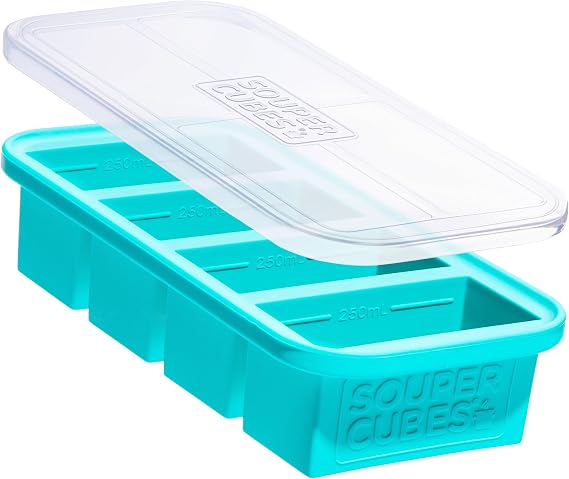 Souper Cubes 1 Cup Silicone Freezer Mold with Lid, Aqua, 1-Pack