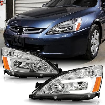 ACANII - For 2003-2007 Honda Accord 24 Door Chrome Housing LED Tube Headlights Headlamps Assembly Pair Set LeftRight