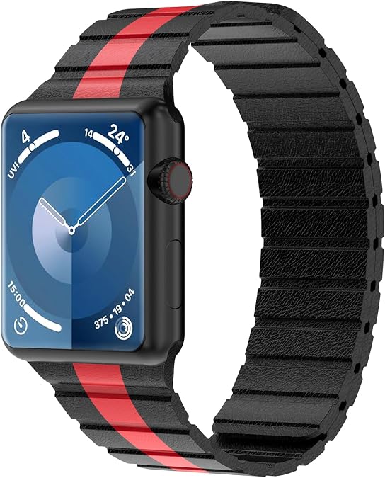 INI Compatible With iWatch Band 100% Full Grain Leather Magnetic Link For Ultra 2 Series 9 8 7 6 5 4 3 SE Size 49mm 45mm 44mm 42mm 41mm 40mm 38mm For Men Women