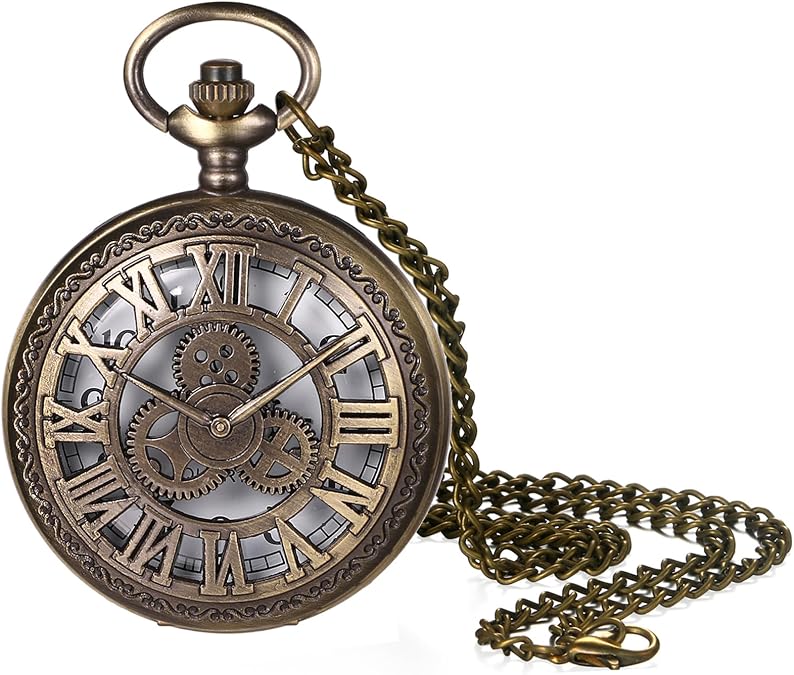 JewelryWe Vintage Pocket Watch Cool Gear Steampunk Retro Pendant Necklace Watches for Men Women Halloween Costumes Daily and Office