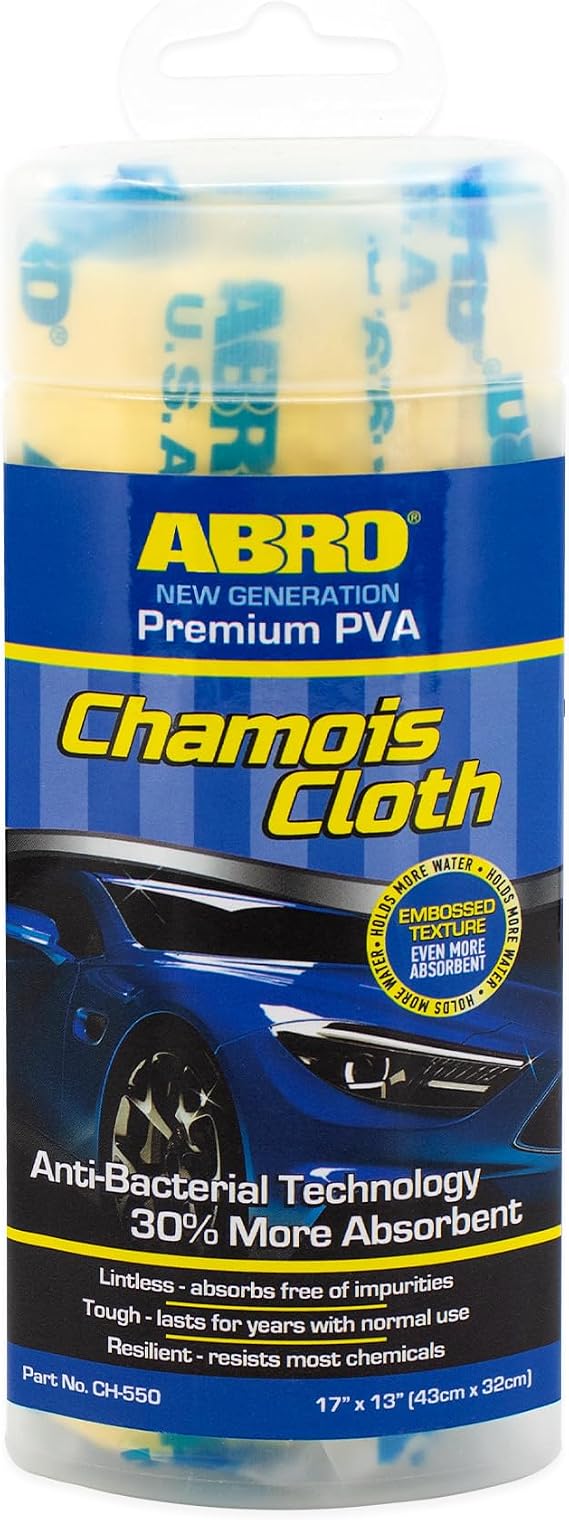 ABRO Small Embossed Car Shammy Drying Towel, Lint-Free Chamois Auto & Home | Absorbent embossed chamois dries cars, glass and chrome lint- and streak-free; wrings out fast and reuses for years