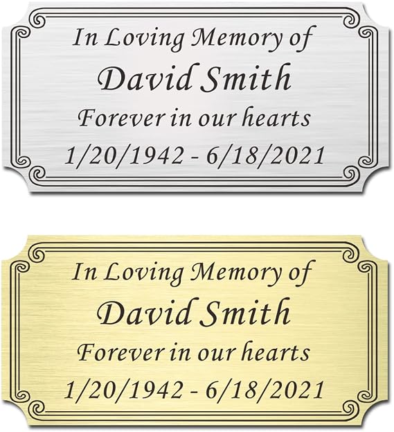 Size: 4W x 2H, Custom Elegant Engraved Plate, Personalized Brass or Stainless Steel Engraved Memorial Plate for Frame, Trophy, Flag Case, Urn, with Adhesive Backing or Screws, Notched Silver, Gold