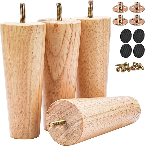 3 inch Solid Wood Tapered Furniture Legs Set of 4 with M8 Bolts