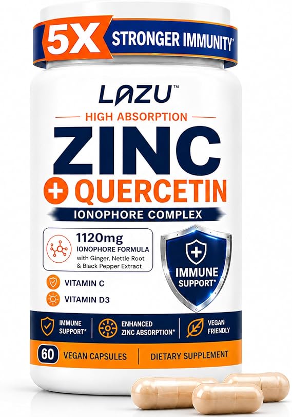 Lazu Zinc Supplements + Quercetin, VIT C & D3 | 5X Stronger Immunity
