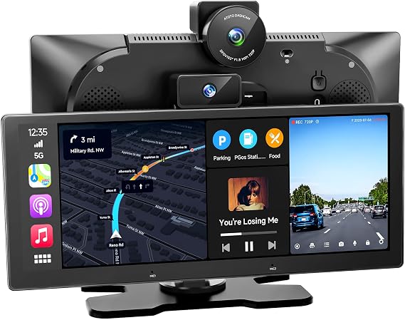 ATOTO P6 Android 10.25" Carplay Screen for Car, Portable Wireless CarPlay & Android Auto Car Stereo with Front & Cabin DVR Cameras, G-Sensor, WiFi/USB Tethering, BT/MirrorLink/Voice Control/GPS Navi