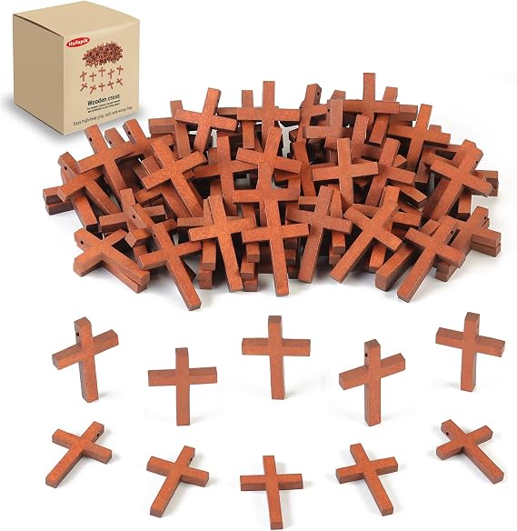 100 Pcs Wooden Crosses, 1.2x1.7 Inches, Small Wooden Crosses for Crafts, Small Cross Pendant, Mini Cross, Easter Egg Fillers