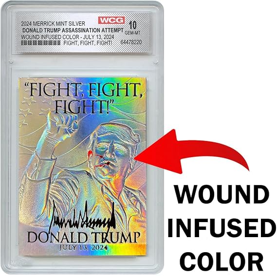 Silver Trump Fight Trading Card (with Unique Wound Infused Red Color) Perfect Political Gift for Trump Supporters and Patriotic Americans | The #1 Trump Gifts, Trump 2024