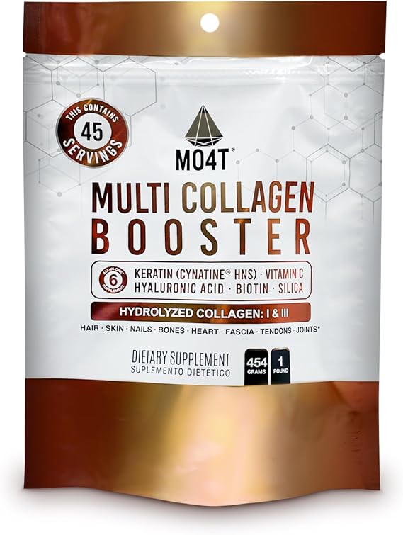 Multi Collagen Booster Powder Extra Strength Collagen Supplement with Added Keratin, Biotin, Hyaluronic Acid, Vitamin C & Silica Extra Nutrients for Hair, Nails,& Skin -1 Pound