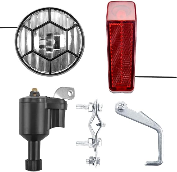 Bike Light Bicycle Motorized Bike Friction Generator Dynamo Headlight Tail Light Kit 6V 3W Bike Accessories, black & silver