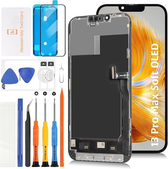 for iPhone 13 Pro Max Soft OLED Screen Replacement 120Hz Display Assembly with Proximity Sensor Flex Cable 6.7" Touch Screen Digitizer Repair Kit A2643 A2484 A2641 A2644 A2645