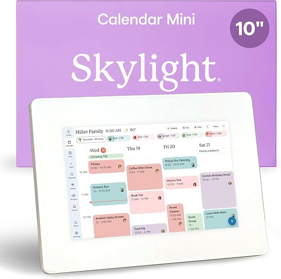 Skylight Calendar Mini 10-Inch Digital Calendar Touchscreen Display for Shared Scheduling Interactive Planner for Chores, Lists, and Reminders, White