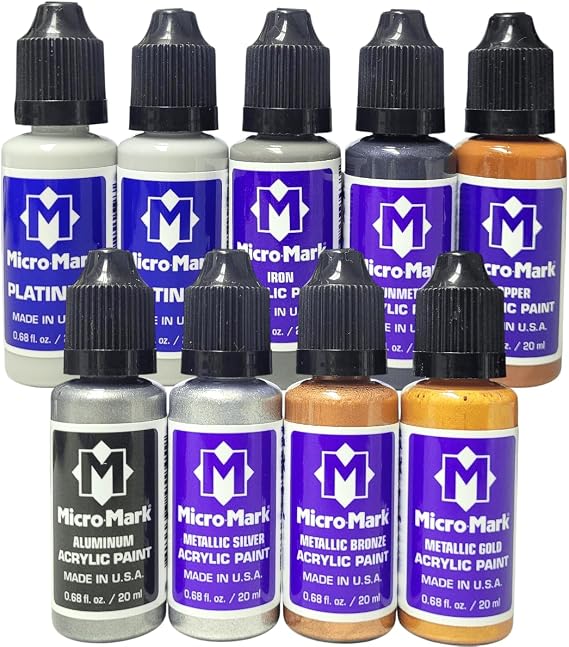 Micro-Mark Heavy Metal Metallic Acrylic Paint, 9-Piece Sets