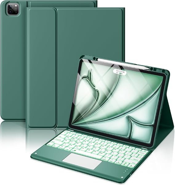 Hamile for iPad Air 13-inch & Pro 12.9 Case with Keyboard - 7-Color Backlit