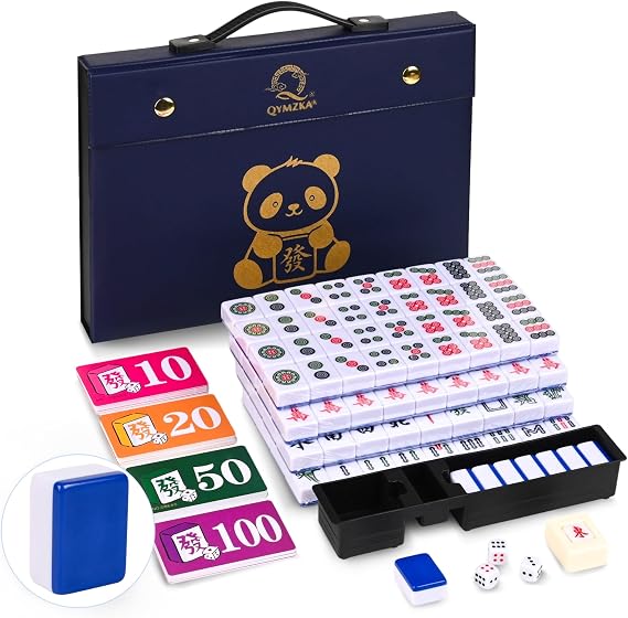 Chinese 1.25" (32MM) Small Royal Azure Mahjong Set with Blue Vinyl Case