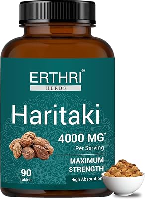 Organic Haritaki Terminalia Chebula 4000mg 90 Tablets, GMP Certified Organic Terminalia Chebula, Vegan & Gluten-Free Herbal Supplement