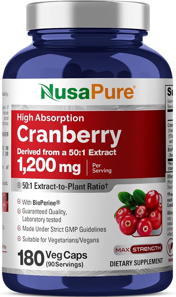 Cranberry 1200mg, Non-GMO, Vegan, 180 Veg Capsules - 90 Servings