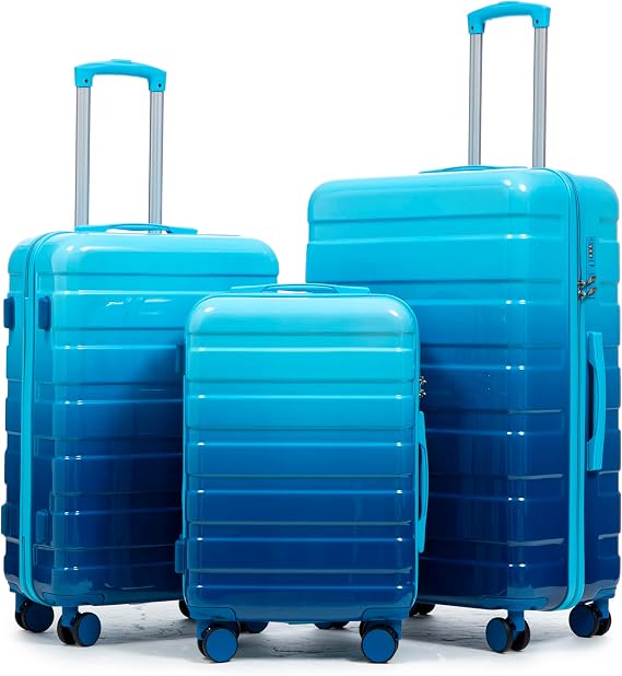 Luggage Set 3 Piece 20"/24"/28", PC Hard Shell Suitcase w/Spinner Wheels, TSA Combination Lock & Gradient Color Design, Durable Waterproof Travel Suitcase Set for Family/Business Trips.