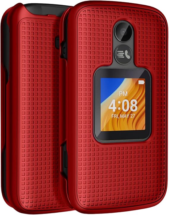 Nakedcellphone Grid Series for TCL Flip 2 (2022) Phone Case - Bold Red | Protective Hard Shell Cover, Satisfying Texture, Matte, For Model T408DL / TFALT408DCP