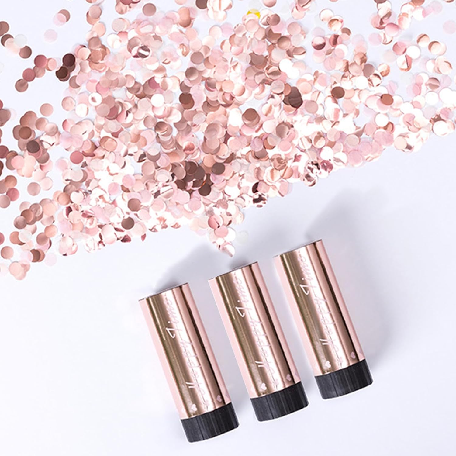 3PCS Biodegradable Confetti Cannons - Hand Twisting Party Cannon with Rose Golden Confetti Columniform for Celebrations & Party Cheer