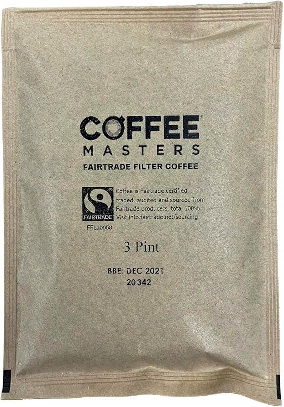 Coffee Masters Fairtrade Ground Coffee - 50 Sachets x 3 pints - Bonus 50 Filters - Made From 100% Arabica Beans - Bulk Perfect for Barista Filter Machine