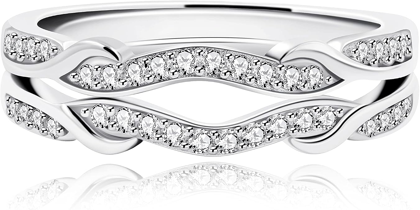 Uloveido 925 Sterling Silver Infinity Double Wrap Ring Guard Enhancer Wedding Bands 2pcs Stack Eternity Rings Set Y1522