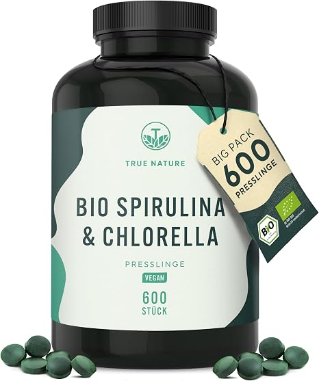 TRUE NATURE Organic Spirulina & Chlorella Pellets - 600 Pieces - 6000mg
