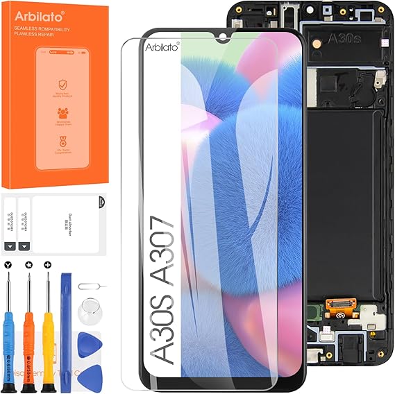 OLED Screen for Samsung Galaxy A30S Screen Replacement for Samsung A307 LCD Screen SM-A307F,SM-A307G Touch Display Digitizer Assembly Repair Parts with Frame(Black with Figerprint Function)