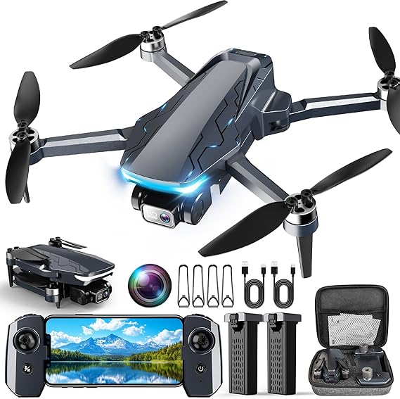 GPS Drone with Camera, 2K HD Drones for Adults, Foldable FPV Drone with GPS Auto Return, Follow Me, Circle Fly, Waypoint Fly, 5G Transmission, Gestures Selfie, Brushless Motor, 2 Batteries, Charcoal