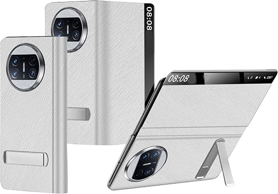 Flip Case for Huawei Mate X3, Genuine Leather Upgraded Case Window View Smart Hibernation Shockproof Protective Cover,Grey