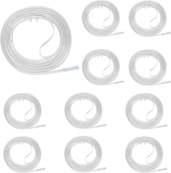 10 Pack Oxygen Nasal Cannula for Adult, Soft & Lightweight High Flow Oxygen Tubing with Curved Nose Piece, Non Kinking, Latex-Free, Each with Individually Sealed Package, 6.65Ft (2M)