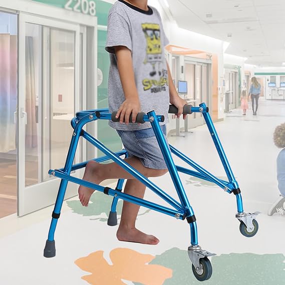 2 Wheel Compact Folding Walking Aid Aluminum Height Adjustable, 220 lbs Weight Capacity for Kids & Petite Adults