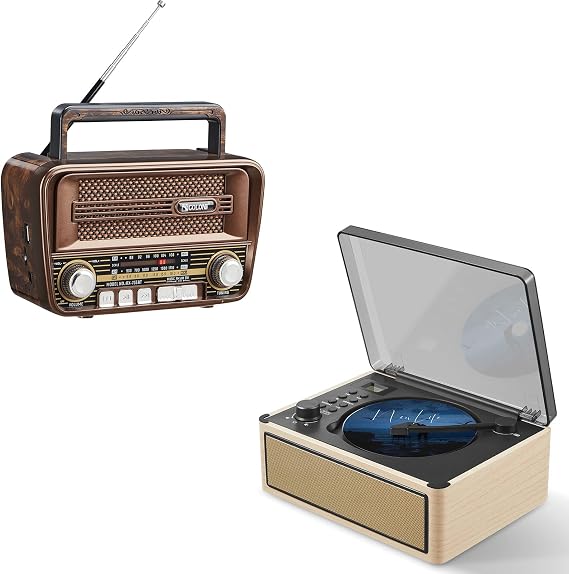 Portable Radio AM FM & Retro CD Player, Vintage Retro Bluetooth 5.3 Speaker,Portable CD Player FM Radio Wood Music Player with Bluetooth Input/Output
