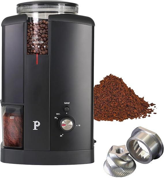 PALICO Aroma Electric Conical Burr Coffee Grinder - 17 Settings Drip | Professional 48mm stainless steel burrs, 17 grind settings for home espresso & drip, quiet low-RPM motor, removable hopper