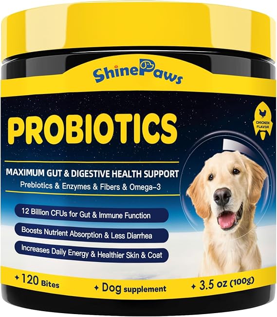 Probiotics for Dogs Digestive Health, 120 Bites, Chicken Flavored | With Prebiotics, Enzymes, Fiber, Omega 3, and Vitamins for Intestinal Health, Immunity, Allergies, and Itchy Skin