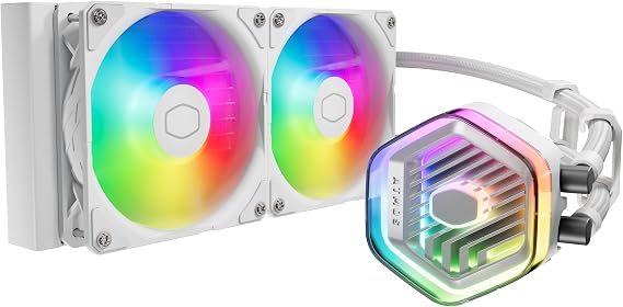 Cooler Master MasterLiquid Atmos 240 White CPU Liquid Cooler - AIO Water Cooling System, Dual Chamber Pump, Pre-Installed Sickleflow 120 Edge Fans, Addressable Gen 2 RGB, LGA1700 & AM5 Brackets