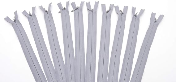 60cm Adjustable Length Invisible Zip - Grey, 10 Pieces