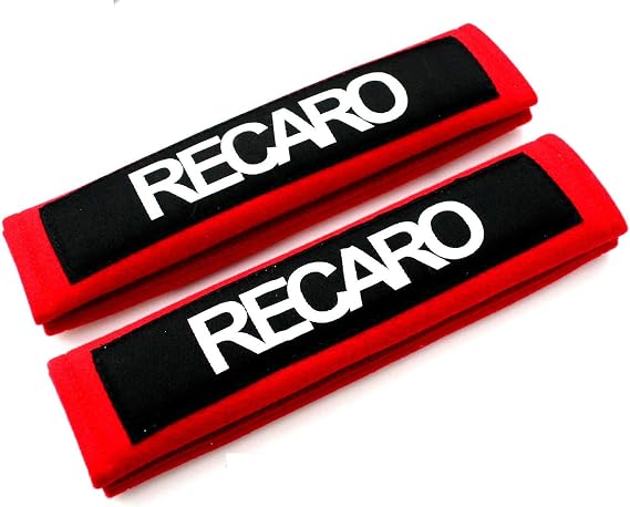 NEW Red Seat Belt Cover Shoulder Pads Pairs with Embroidery RECARO Racing Logo