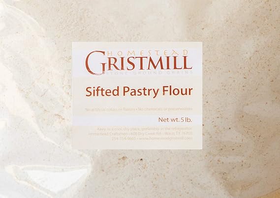Homestead Gristmill Non-GMO, Chemical-Free, All-Natural, Stone-ground Sifted Pastry Flour (5 lb), Artisanally Milled from Soft White Wheat Berries