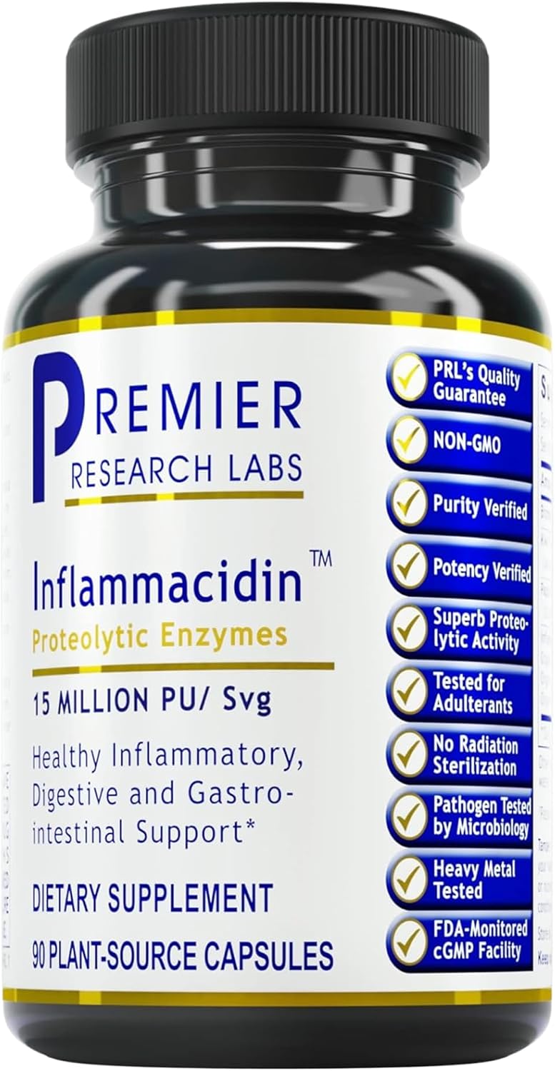 Premier Research Labs Inflammacidin - Digestive Enzymes, Papain from Papaya, and Bromelain Enzymes for Digestion, Plant Enzymes for Women & Men, Vegan Friendly - 90 Vegetarian Capsules