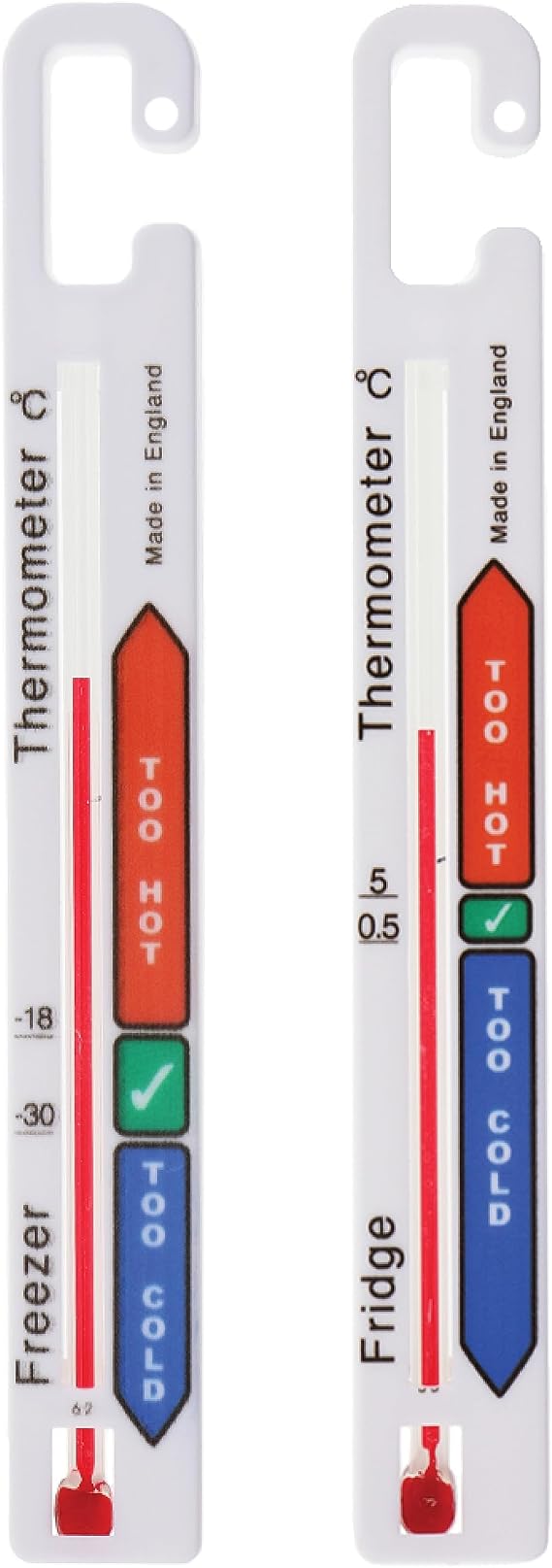 Twin Pack Fridge Freezer Thermometer Pack | With Colour Coded Refrigerator Safe Temperature Zones - Ideal Food Storage Temperature Thermometer Pack