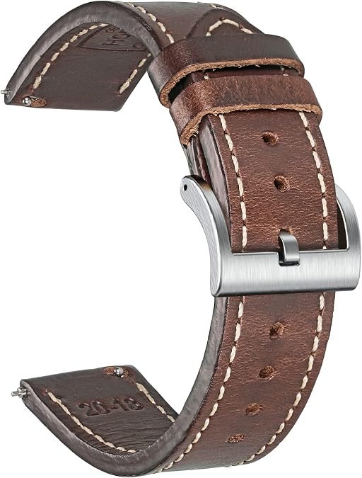 hemsut h Leather Watch Straps, Horween Leather Quick Release Replacement Watch Bands for Men or Women Tranditional or Smart Watches 18mm 20mm 22mm