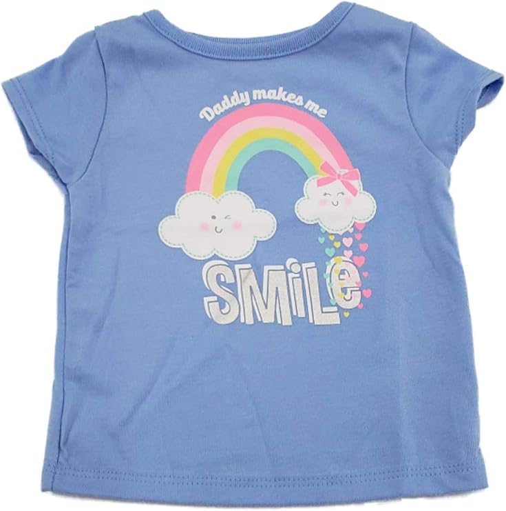 Infant Baby Girl Blue Daddy Makes Me Smile Rainbow Cloud Hearts Tee T Shirt 3-6m