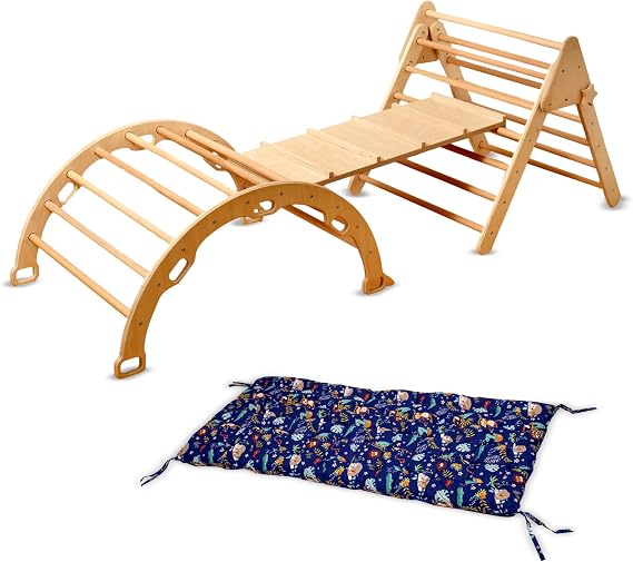 Montessori Wooden Climbing Set for Kids | Montessori Climbing Triangle Climbing Dome Ramp and Pillow | Montessori Climbing Frame Set for Toddler | Montessori Playground | Kids Play Gym(Jungle)