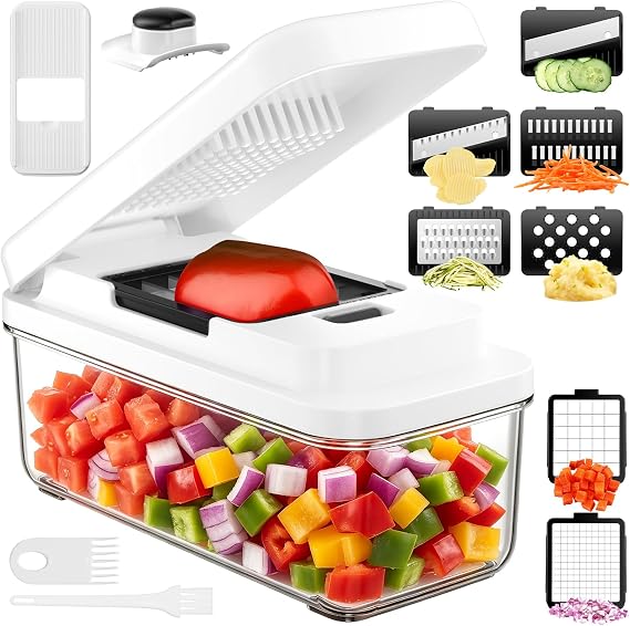 12 in 1 Vegetable Chopper, Mandoline Vegetable Slicer Multifunctional, Food Onion Salad Veg Chopper with Container, French Fry Potato Dicer Slicer Cutter, Kitchen Tools & Gadgets