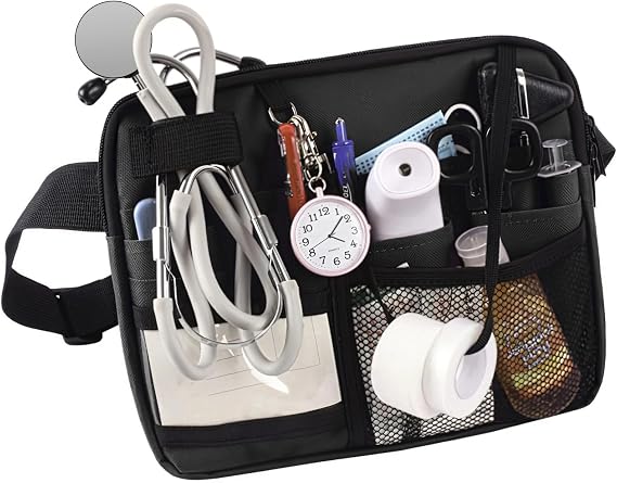 Nurse Waist Pouch with Medical Tool Pockets, Adjustable Belt, Mesh Organizer for Stethoscope, Scissors, and Supplies
