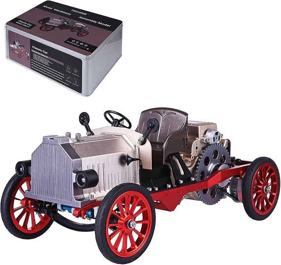 DIY Metal RC Single-Cylinder Engine Vintage Classic Car, Mini Metal Mechanical Model Toy, Engine Model Kit That Works, Physics Science Experiment for Adult