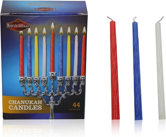 Majestic Giftware Multicolor Hanukkah Candles - CH-C | 4 Inches High 44 Dripless Handcrafted Chanukah Candles for All 8 Nights of Hanukkah (Red/Blue/Yellow/White)