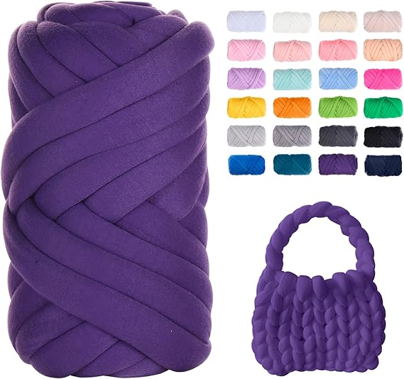 JeogYong Chunky Yarn for Hand Knitting, 0.55lb/10 Yards Arm Knitting Bulky Giant Tubular Yarn for Bags, Baskets, Pillows, Pet Nests, DIY Crafts (Purple)